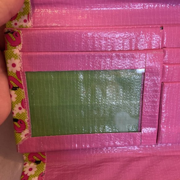 Clutch Duct Tape Wallet Green Pink Flamingo Pattern 7.5" x 4" Pocketbook Pouch - Picture 7 of 11